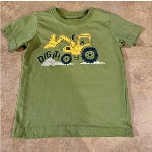 Planet Cotton- 3T Toddler Green Kids T-Shirt with Yellow Excavator Design